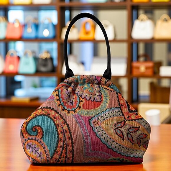 Vintage Atenti Handbag Paisley Tapestry Satchel Bag Boho USA - Picture 1 of 7